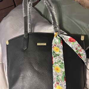 London Fog Black Tote with Floral Scarf Accent